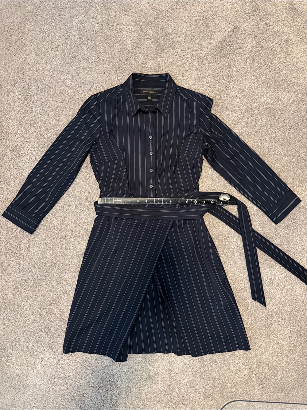 Banana Republic Navy Pinstripe Long Sleeve Shirt Dress